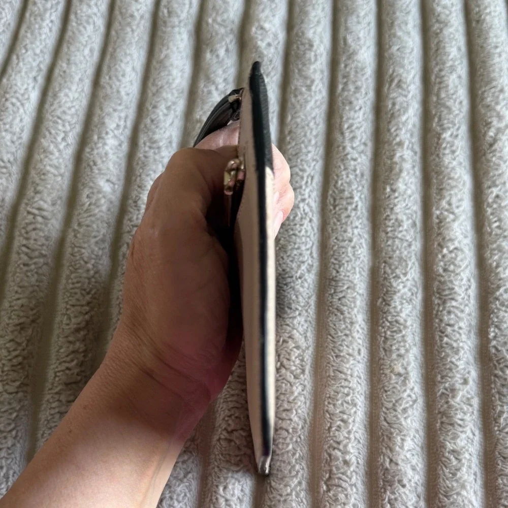 Kate Spade New York Saffiano Leather Wristlet Pouch Black Beige Colorblock